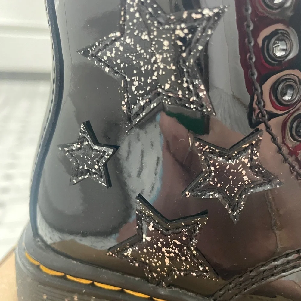 Dr. Martens 1460 T Kids Patent Leather Cosmic Glitter Star Boots Black Size US 8